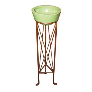 Cenicero pequeño, verde, con soporte de hierro